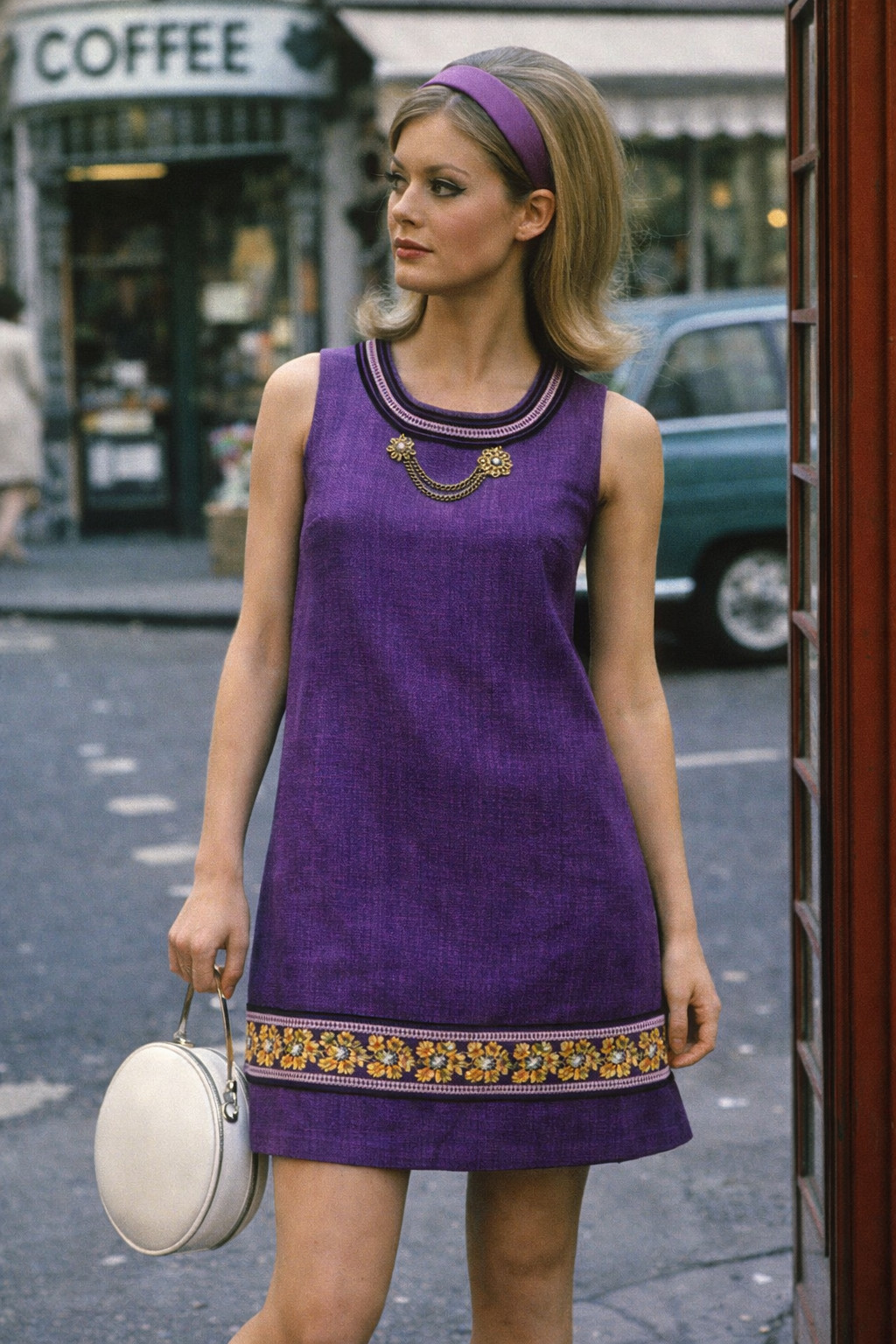 Vintage 60s 70s Perry Boutique Dress A Line Boho 36 38 Purple Reyon