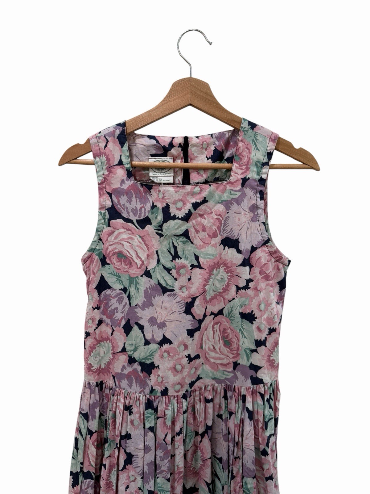 Laura Ashley Vintage Floral Pastel Roses Midi Dress UK 10 US 8 Pink Cottagecore