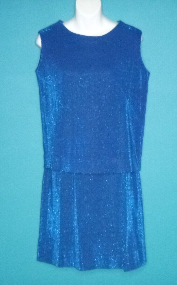 Vtg 60s Dutchmaid Top & Skirt Set Blue Aqua Metallic Sparkle Sz S/M