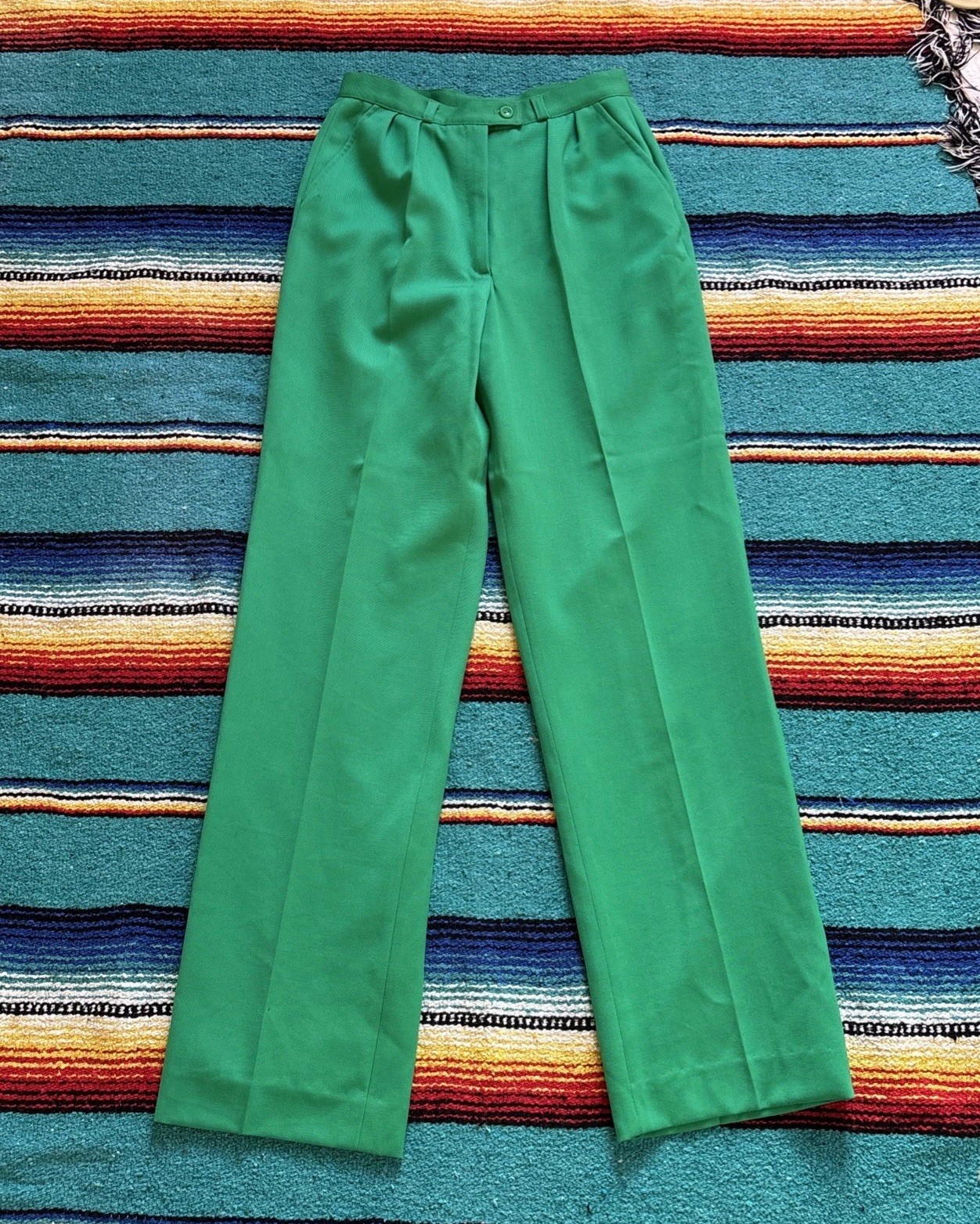 Adolph Schuman Lilli Ann Kelly GREEN Pleated Wool Blend Trousers 27×32 VTG