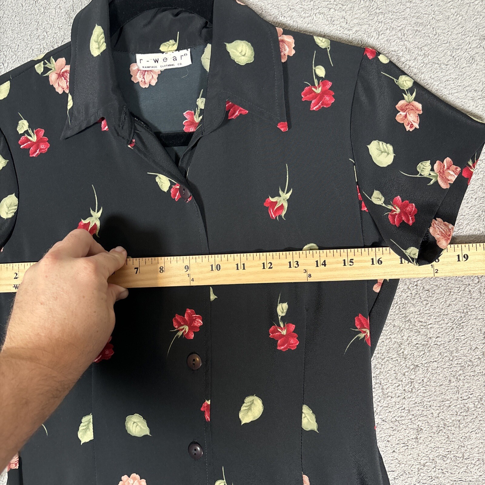 Vintage R Wear Rampage Dress Women’s Size 33″ Waist Dark Floral Roses Black 90s