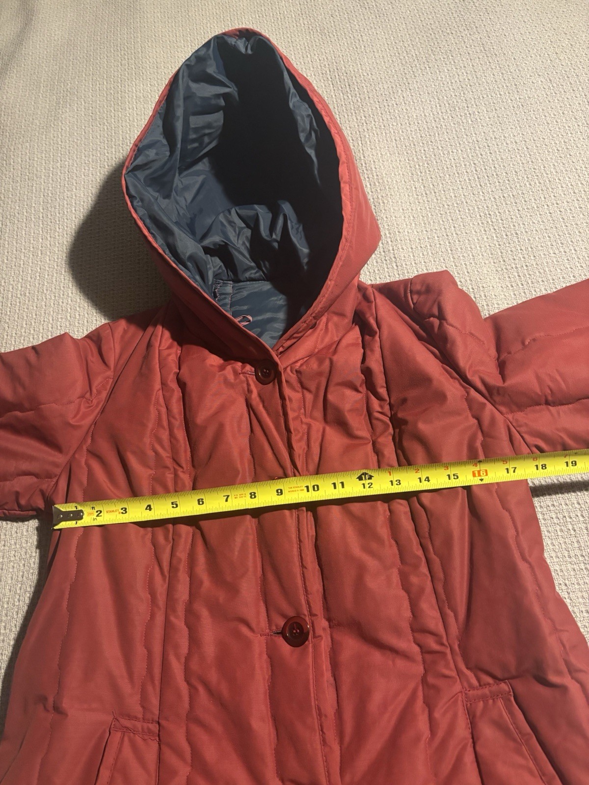 Vtg White Bear Of St Paul Red Women’s Winter Coat Button Up With Blue Lining