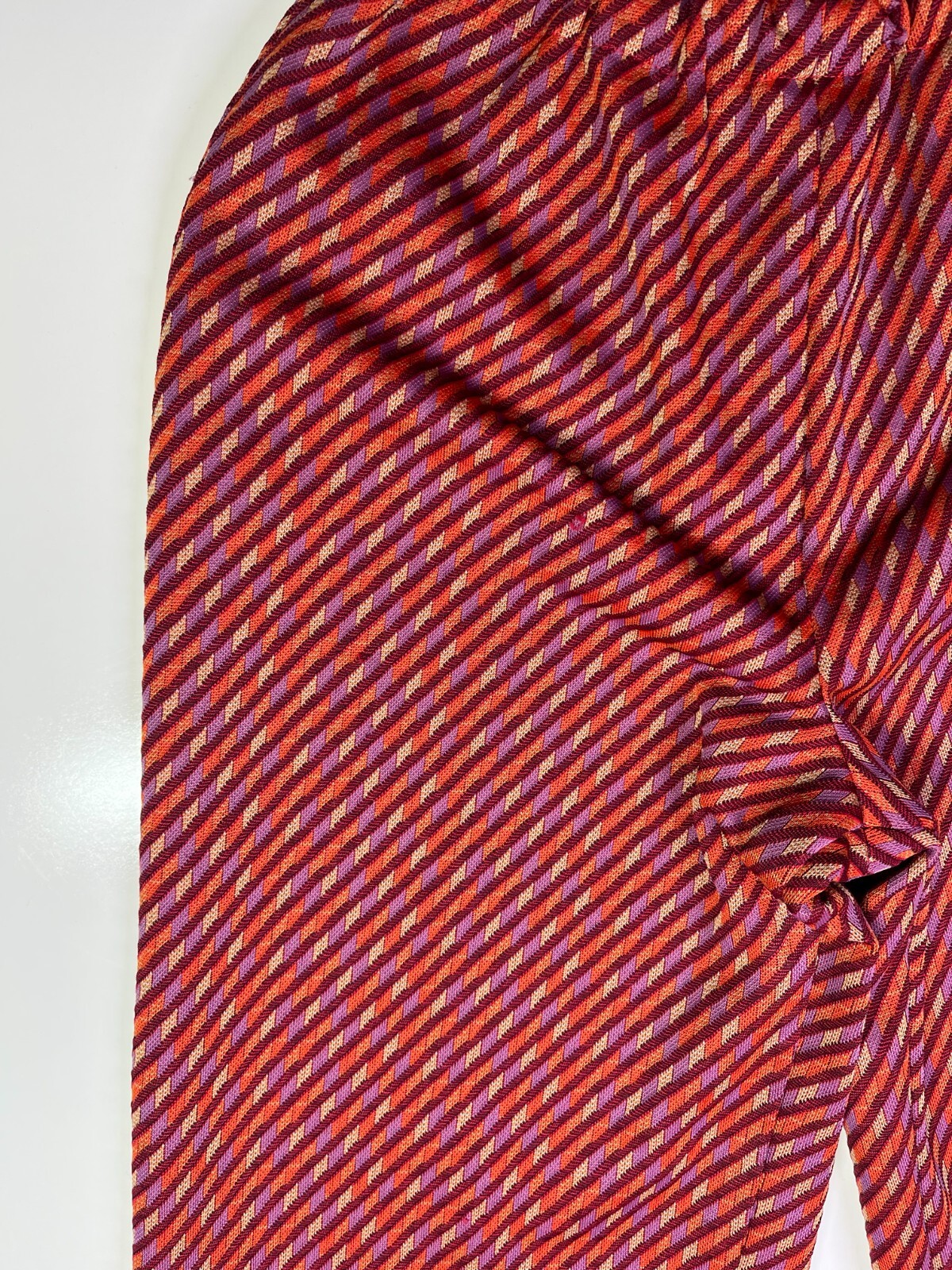 Vintage Homemade 1970s Fits S Tunic Top Pants Knit Set Belt Maroon Pattern