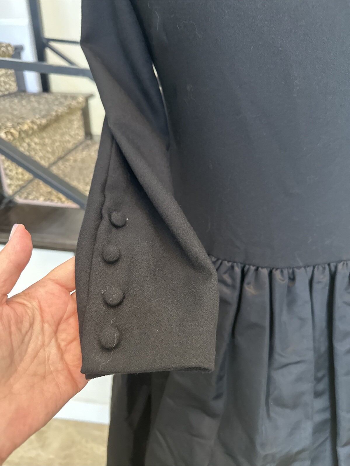 William Pearson 80s Black Wool Drop Waist Stiff Satin Balloon Skirt Dress Size 6