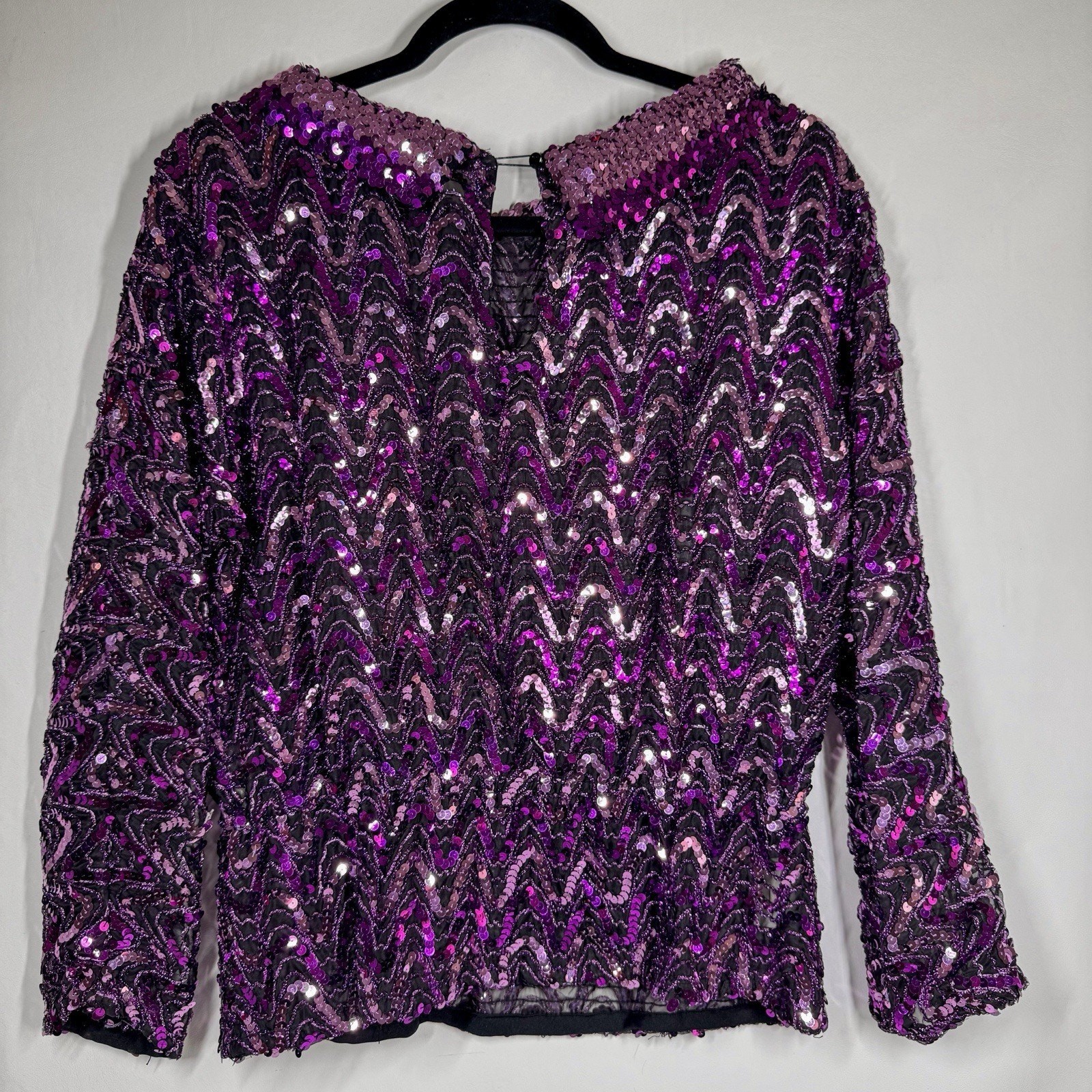 Vintage Rob Hill For Mister Jay SZ M Sequin Dolman Sleeve Top Cowl Neck