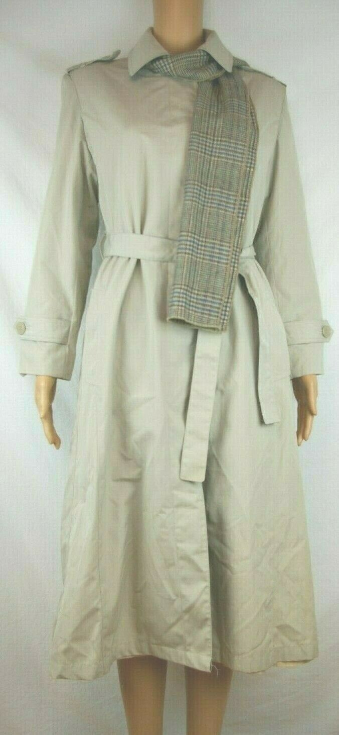 Townhouse Khaki Trench Coat Removable Wool Blend Liner and Scarf Women’s Size 6