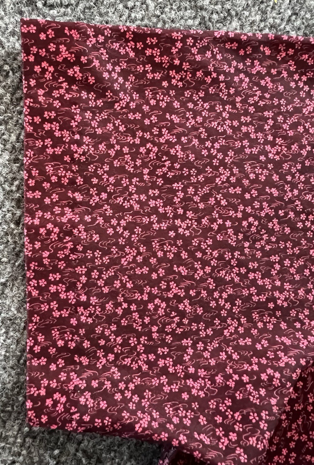 Vintage Handmade Womens Blouse L XL Burgundy Pink Floral Calico Cottagecore