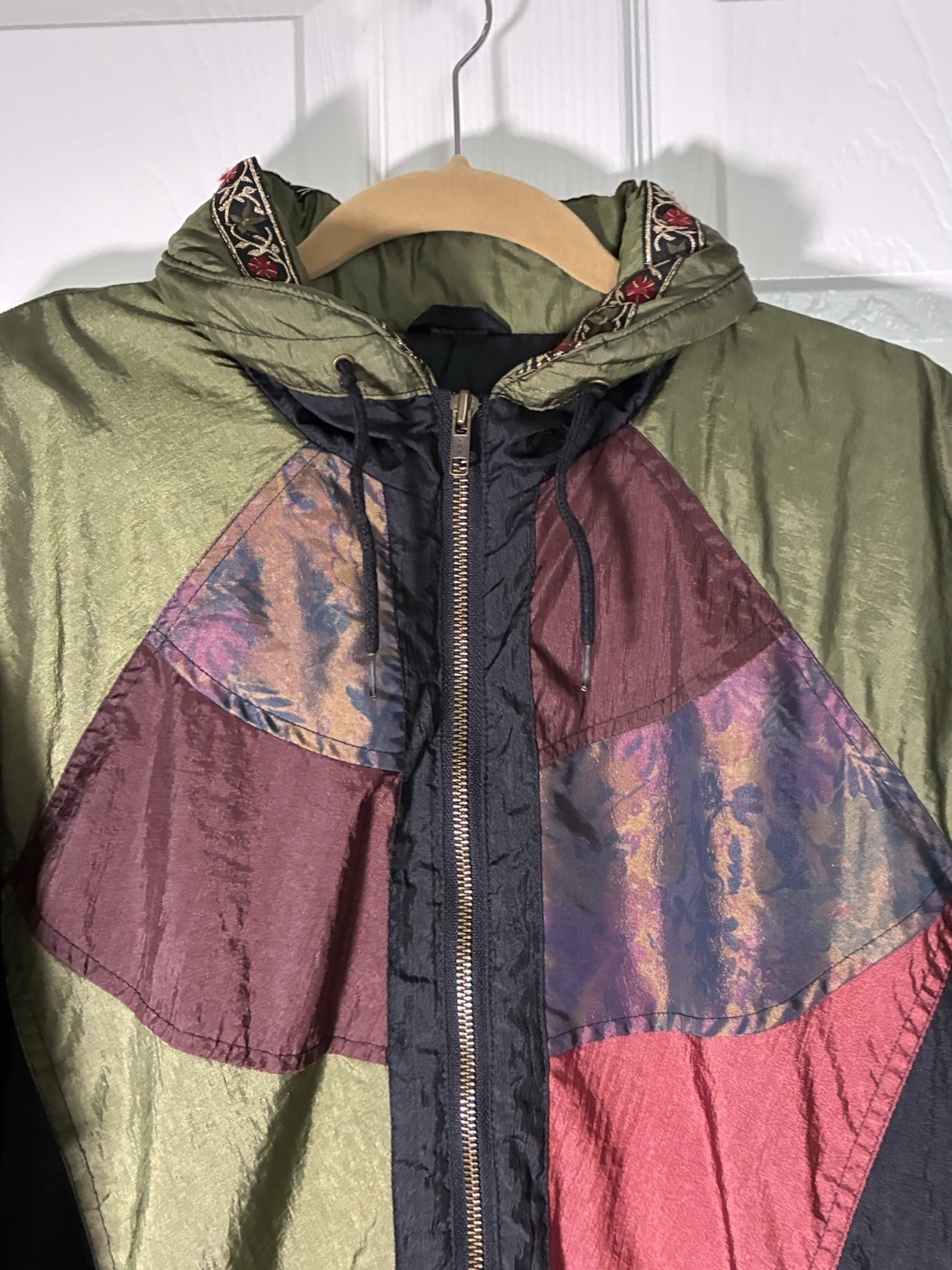 Women’s Jacket -Flurries 80s 90s Geometric Color Block- Nylon- Medium – Vintage