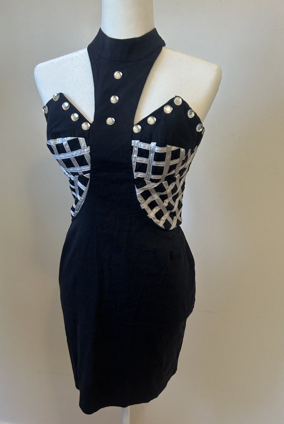 Vintage 80s/90s Private Club Studded Embellished Bustier Halter Bodycon Dress