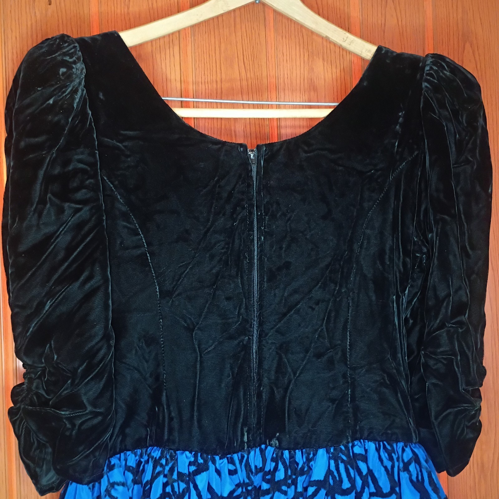 80s Vintage Formal Dress Shoulder Pads Crushed Velvet Size L Women’s Blue