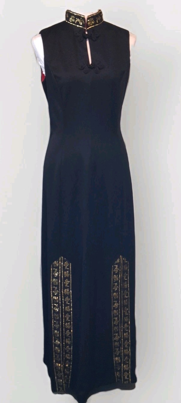 Cheongsam Maxi Gown Dress Mandarin Collar Hollywood Glam Union Label USA Sz 10