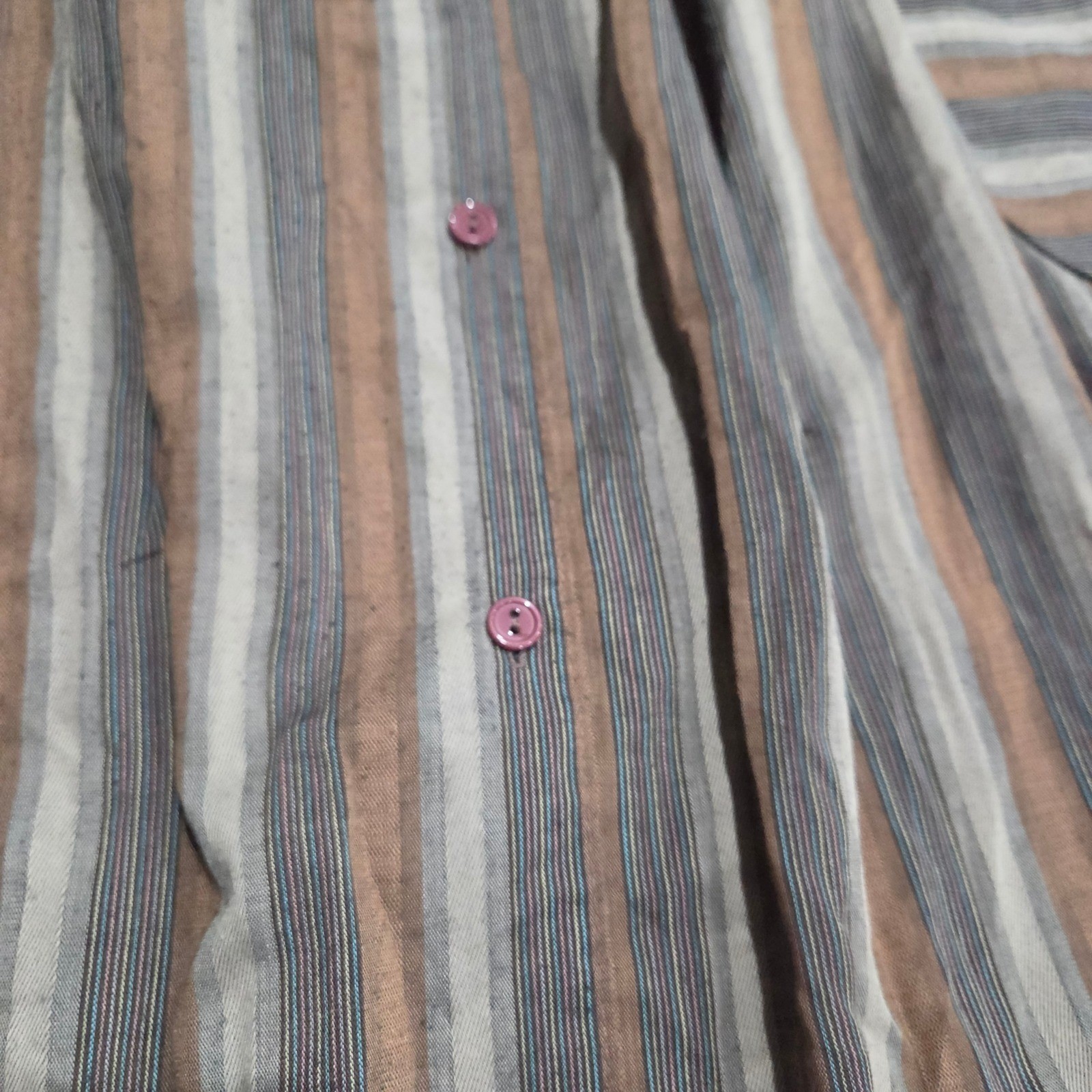 Vintage Willi of California Striped Button Front Midi Dress Brown Tan 14 5427