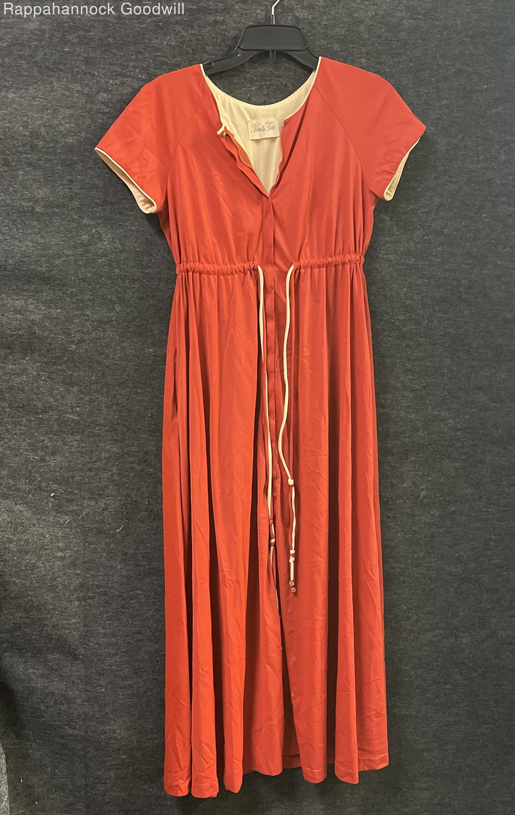 Vintage 70s Vanity Fair Women’s Orange Nylon V-Neck Maxi Loungewear Dress Sz P