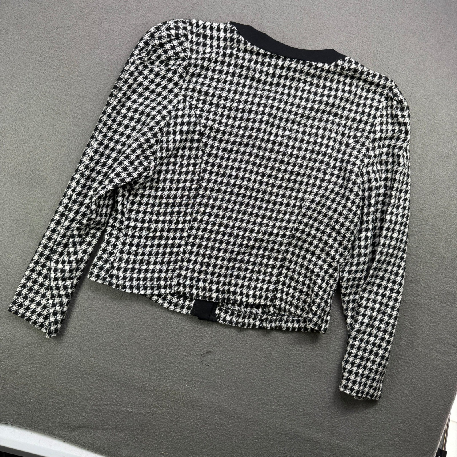 Vintage 80s JT Dress Jacket Women 10 Black Houndstooth Rayon Button Made USA