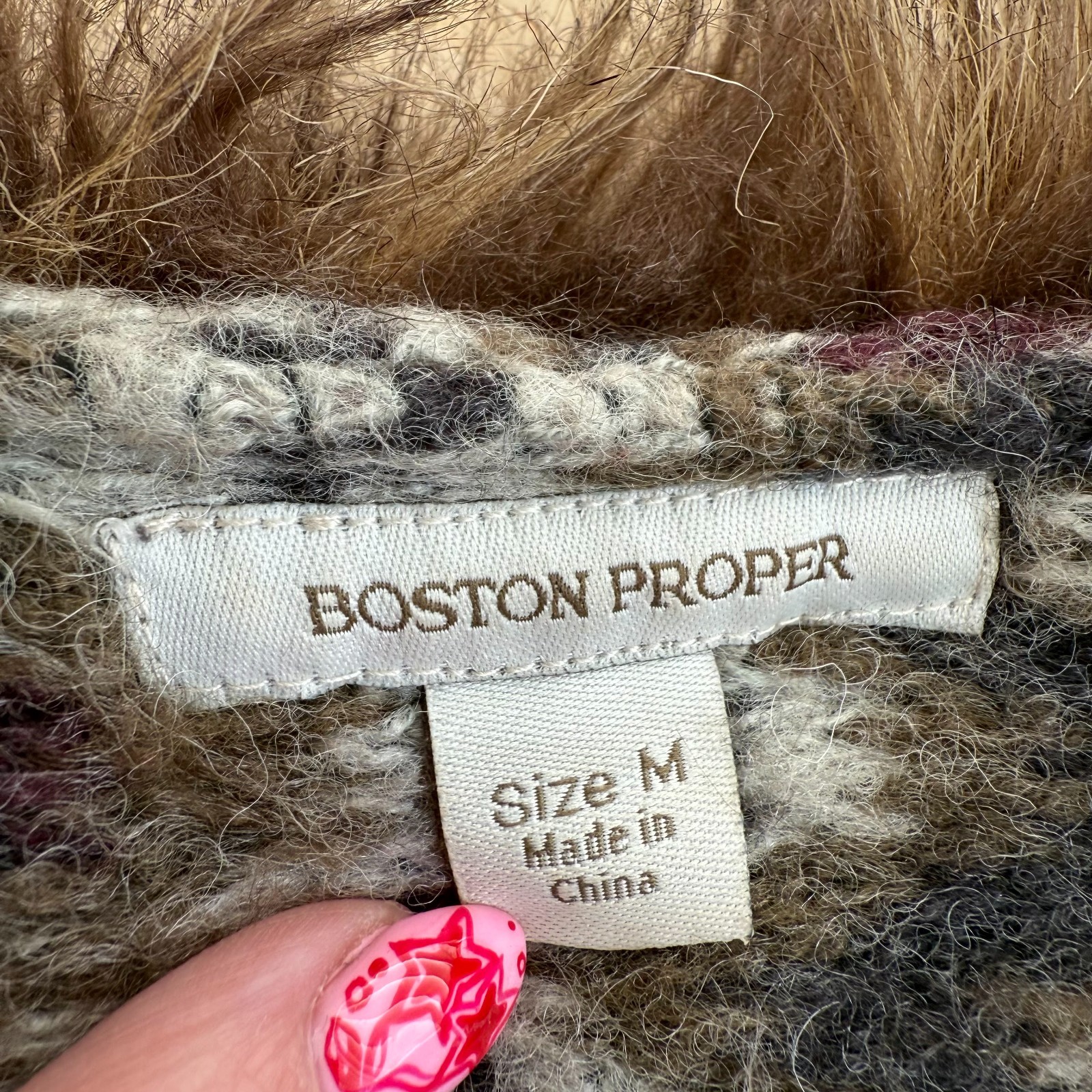 Vintage Boston Proper Faux Fur Trim Coat Women Wool Blend Jacket Medium Art