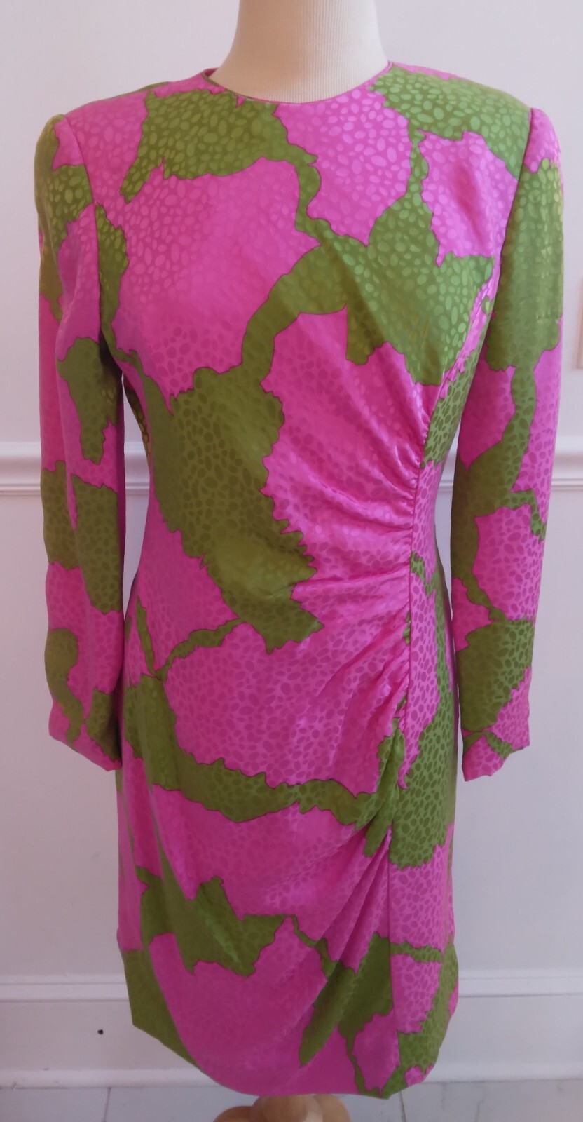 Saks Fifth Avenue David Hayes Pink Green Silk Dress Vintage Small