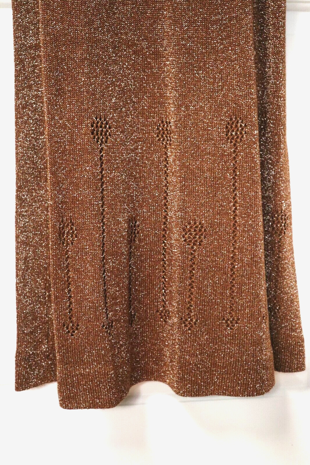 Vintage 1970s Wenjilli Glam Lurex Knit Sparkling Copper Maxi Dress size 7/8