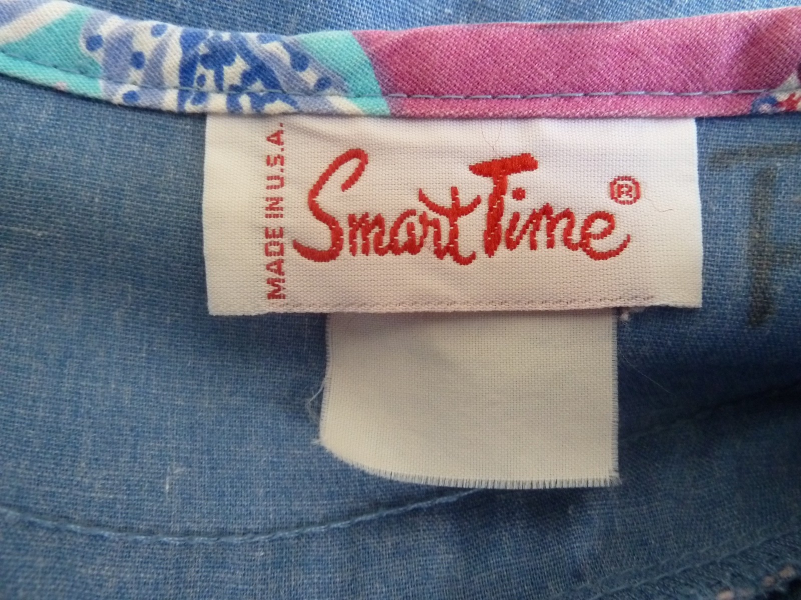 VTG. SMART TIME Sz Large Housecoat Robe Snap Appliqued Made USA