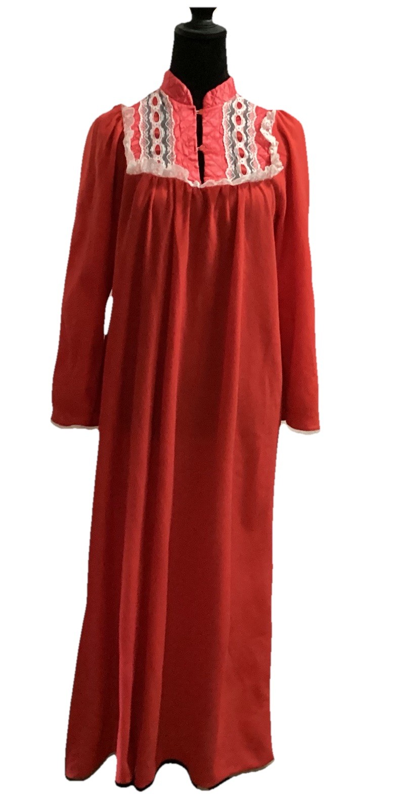 Time Star VTG 90s Women Med Long Sleeve Lace Quilted Red Maxi Night Gown Granny