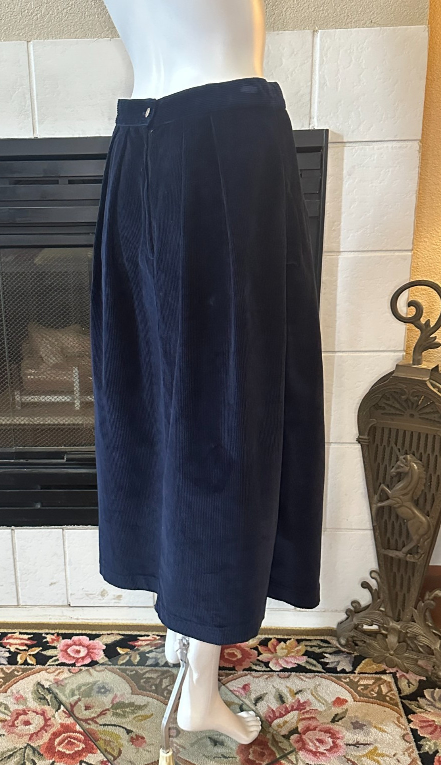 Vtg Calvin Klein Blue Corduroy Straight Below Knee Skirt Slit size 12