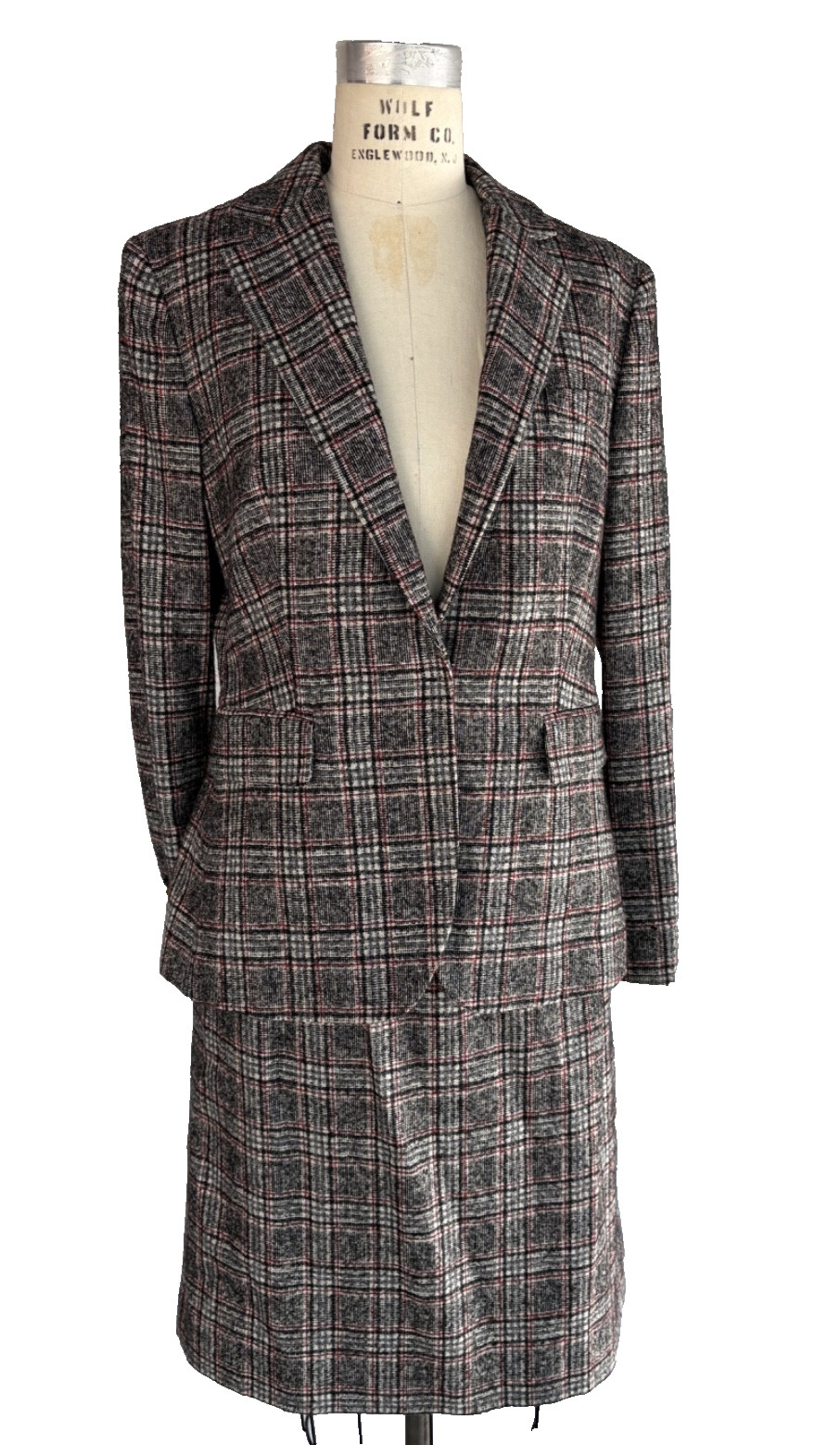 Vintage Y2K Les Copains Glen Plaid Skirt Suit Italian Designer Blazer & Skirt