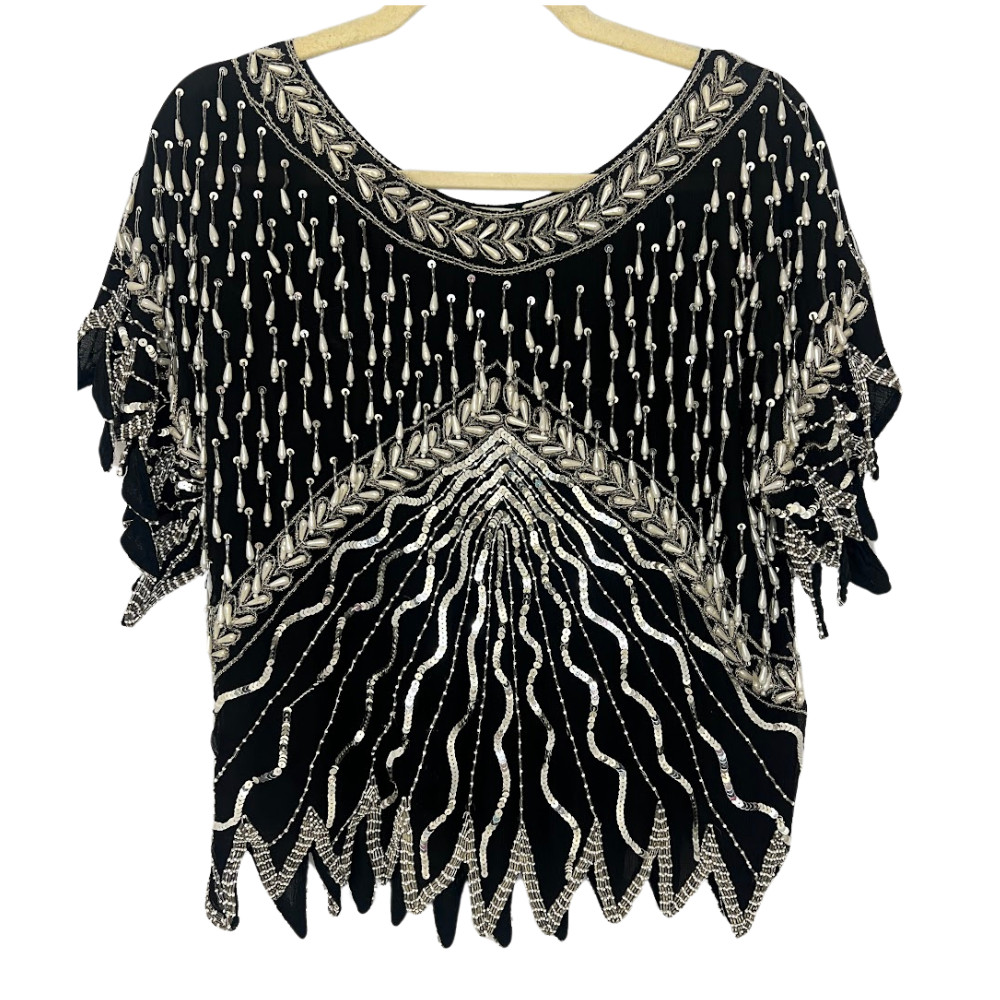 Vintage Sho Max Bead & Sequin Detail Shirt Women’s Size Large