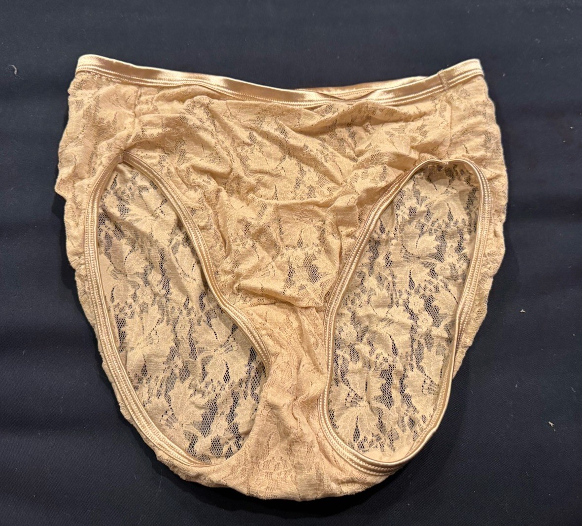 Vtg Vanity Fair Panties 8 XL Cafe Au Lait Semi Sheer Lace Design Hi Cut Briefs