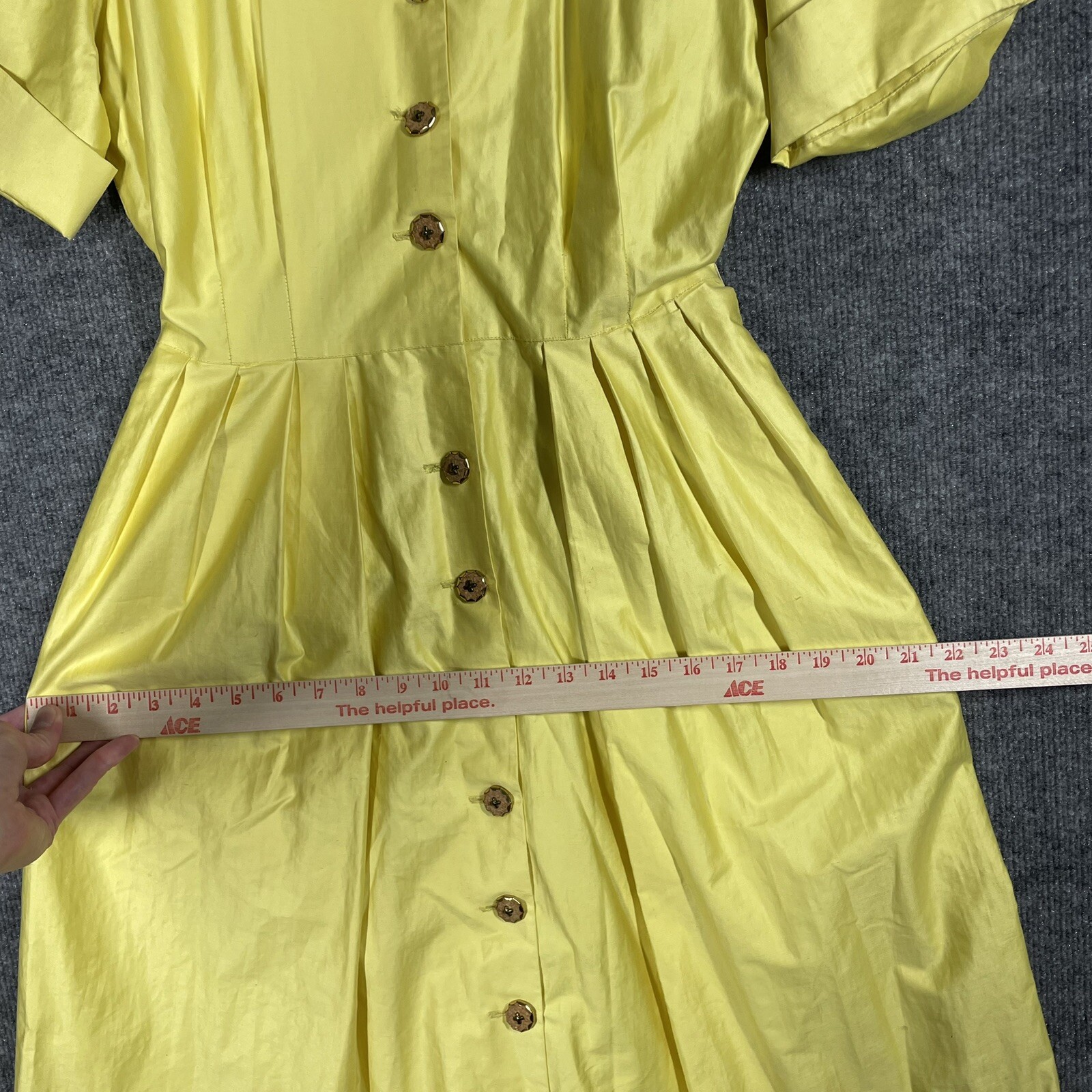 VINTAGE 50s Town & Country Club Dress Small Polished Cotton Day Tea Swing Yellow