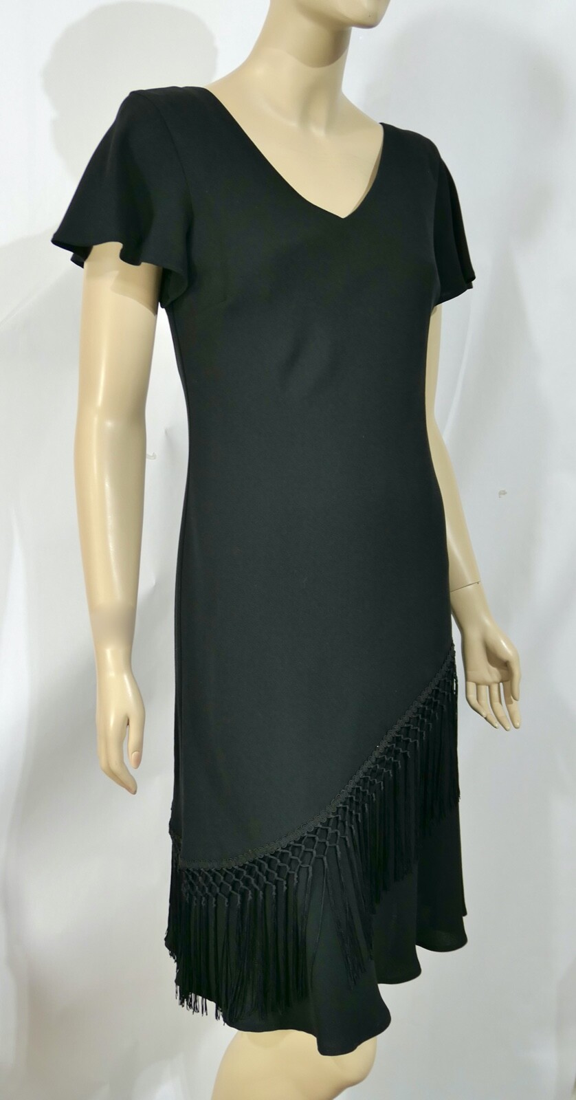 Vintage 80s SL Fashions Flapper Sheath Pencil Dress Flutter Sleeve V Neck S/M