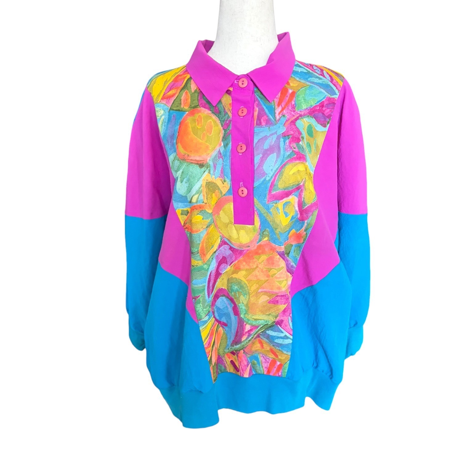 Vintage 80s 90s Silver Threads Color Block Floral Windbreaker Jacket M/L