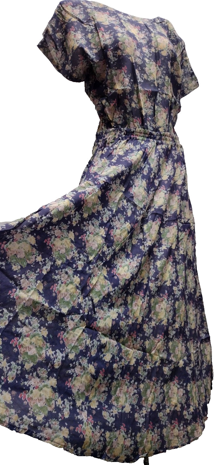 1990s Sundress Dress Midi Open Back Blue Floral Sheer Cotton – 1930s Influence