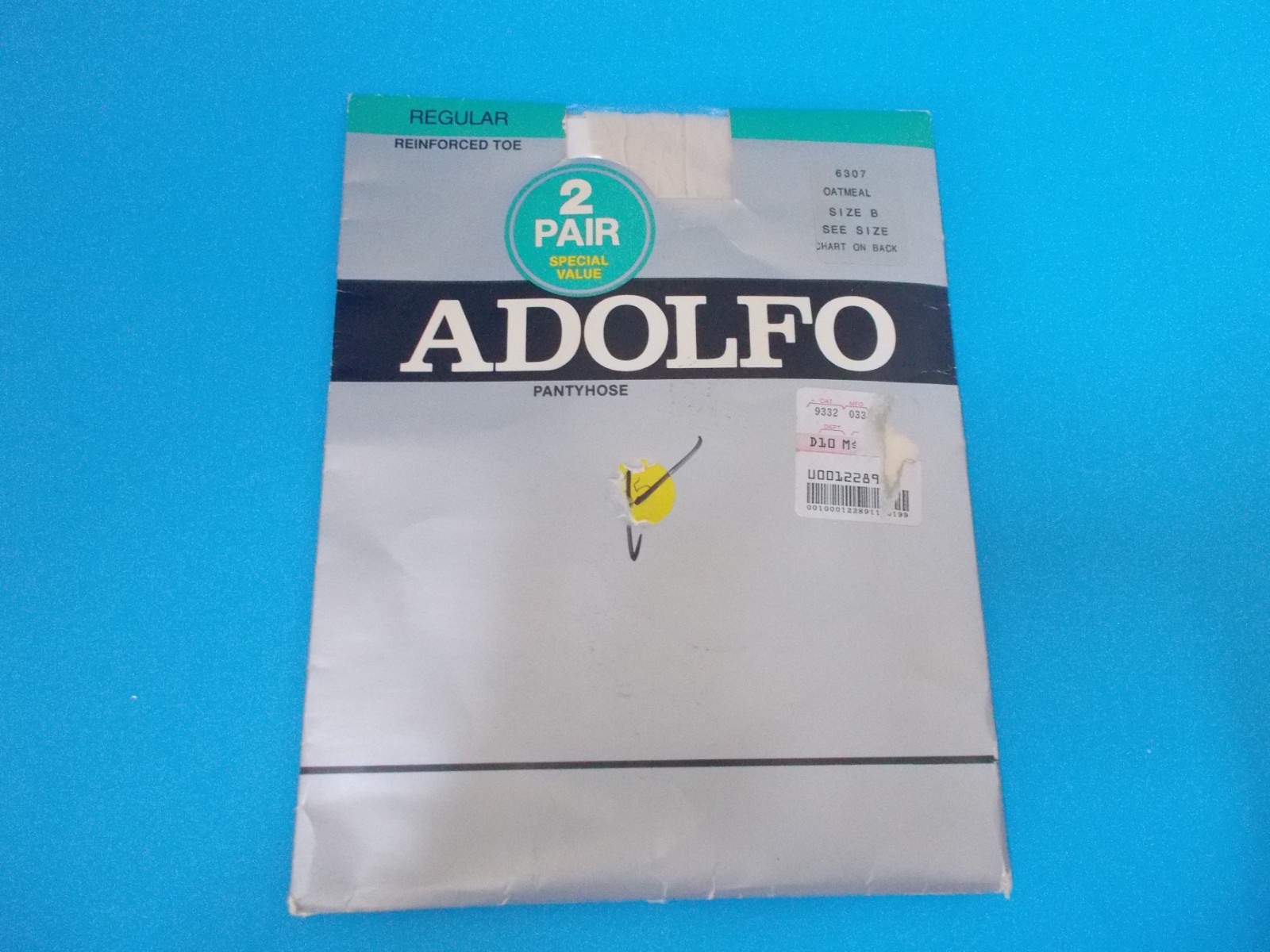 VTG ADOLFO 2 Pair Oatmeal Reinforced Toe Pantyhose Hosiery # 6307 Sz B