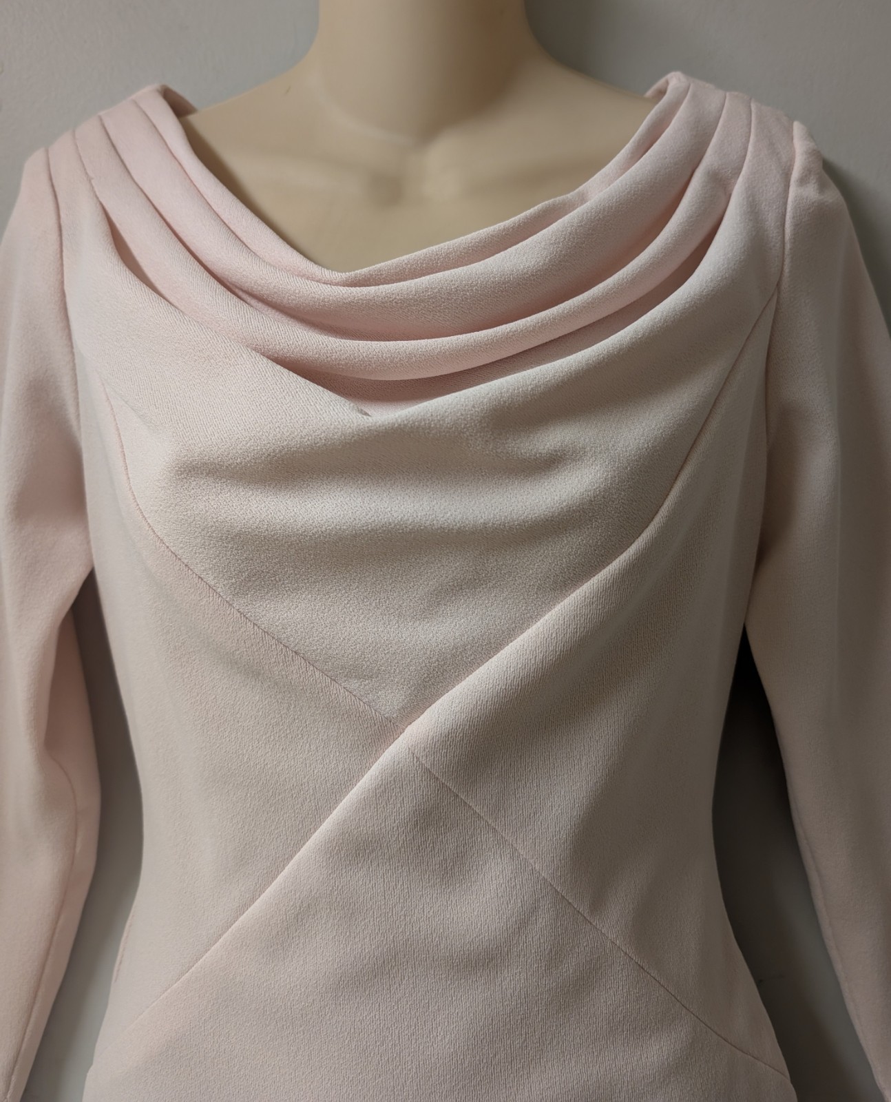 Vintage 70’s MOD Claralura Original Pink Drop Neck Polyester Pencil Dress XS
