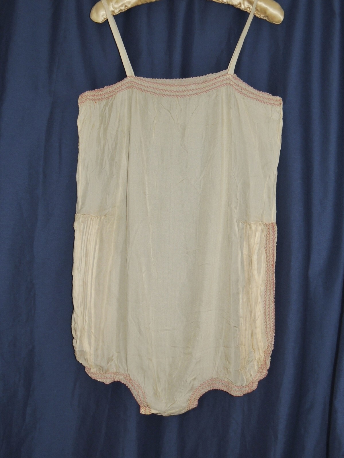 1920’s Ivory Silk W Pink Embroidery Step In / Chemise / Bloomers MED