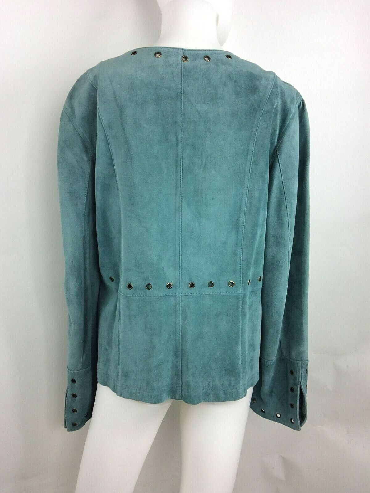 Sharon Young Vintage Women Leather Jacket Blue Large (42)