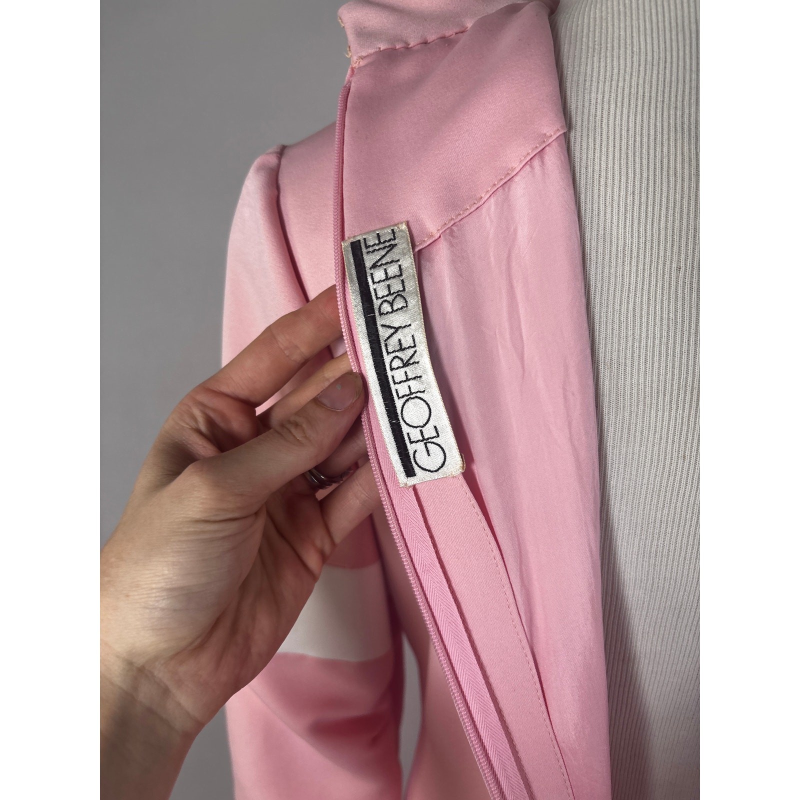 Vintage 1967 Geoffrey Beene Pink & White Column Gown Graphic Banded Jersey Style