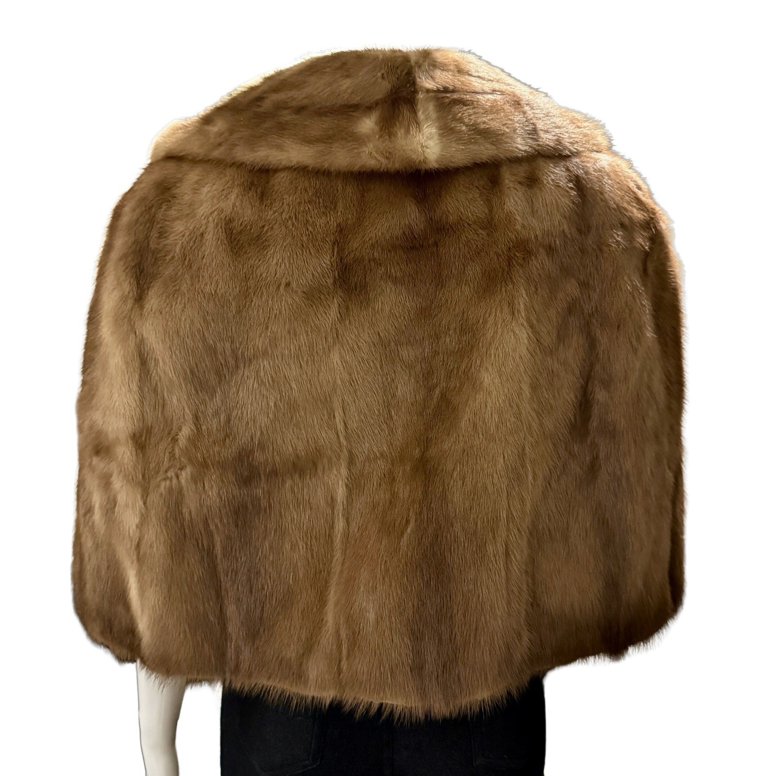 Vintage EMBA Pastel Natural Brown Mink Capelet Jacket Royal Quality L 3/4 Sleeve