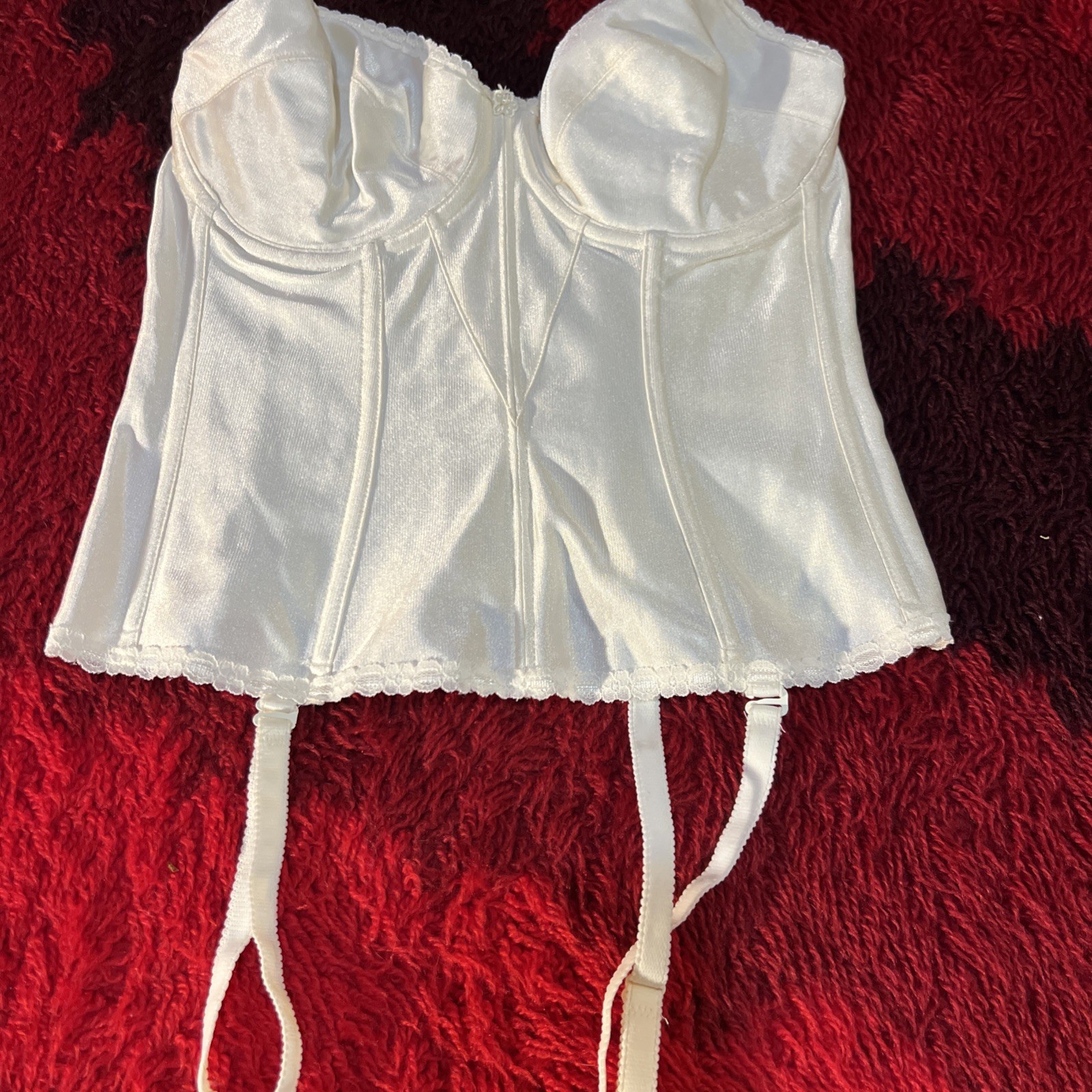 Vintage Carnival Lace Bustier Corset Top Ivory 36DD Garter Straps