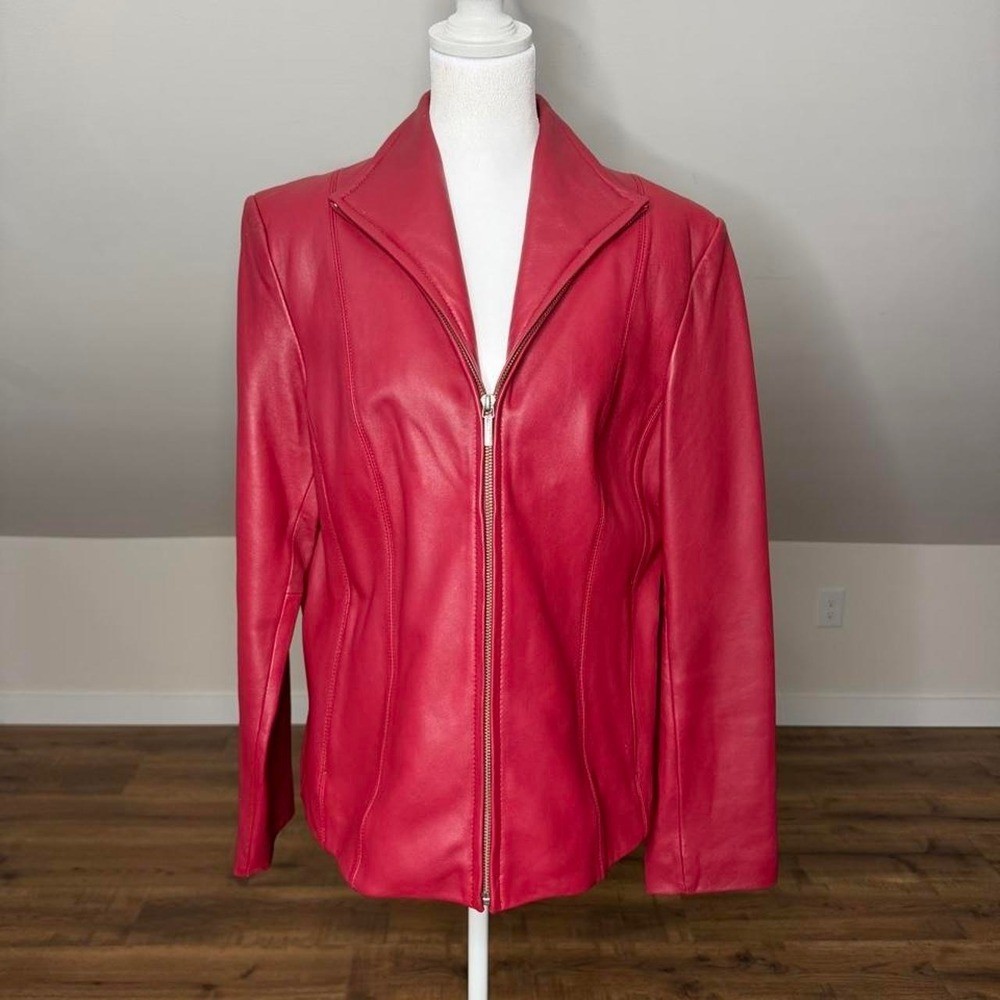 Vintage Red Genuine 100% Leather Zip Jacket Women’s Fitted Moto Classic Y2K