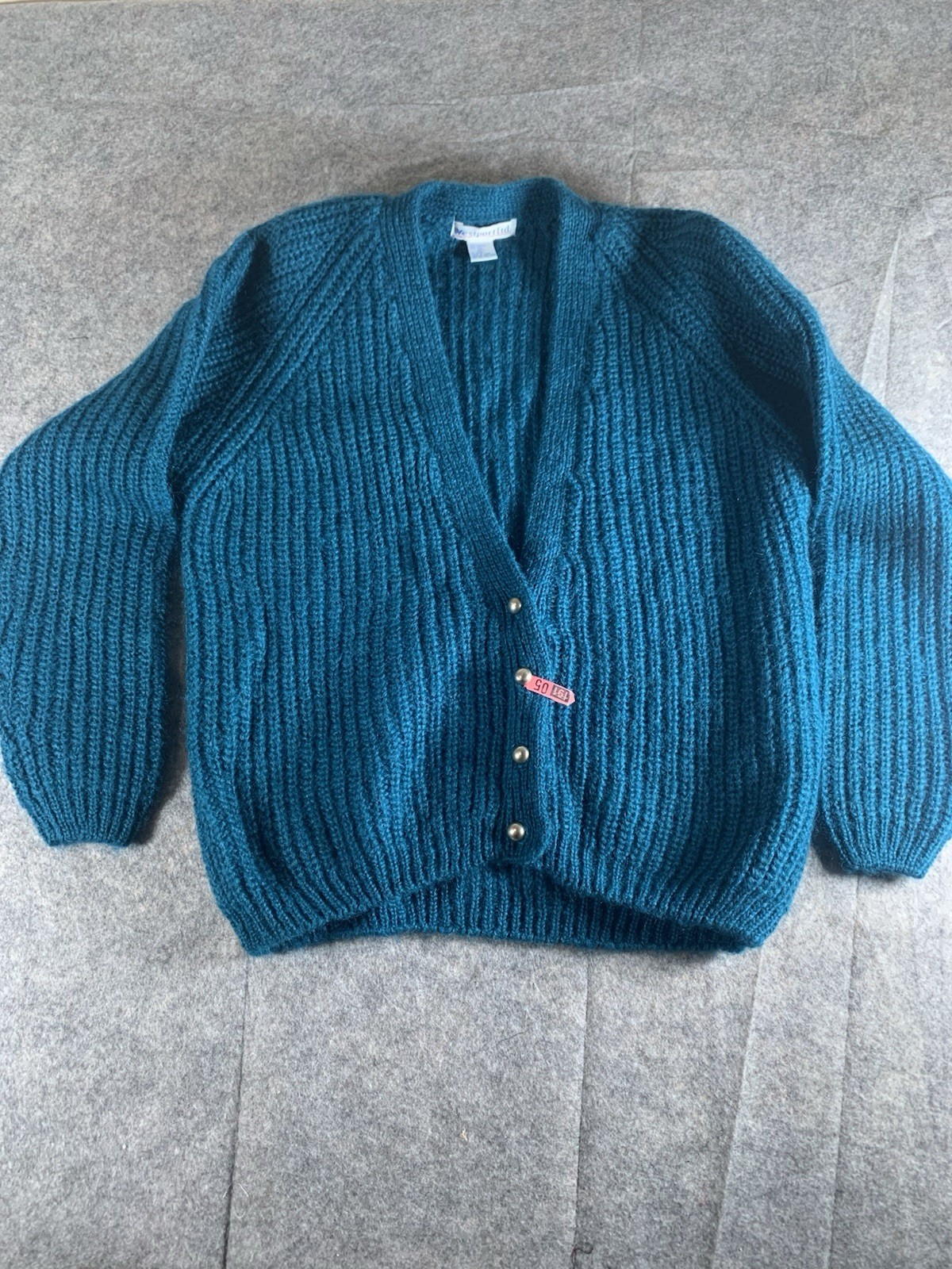 Vintage Westport Knitted Cardigan 90s Style Wool Green Size L
