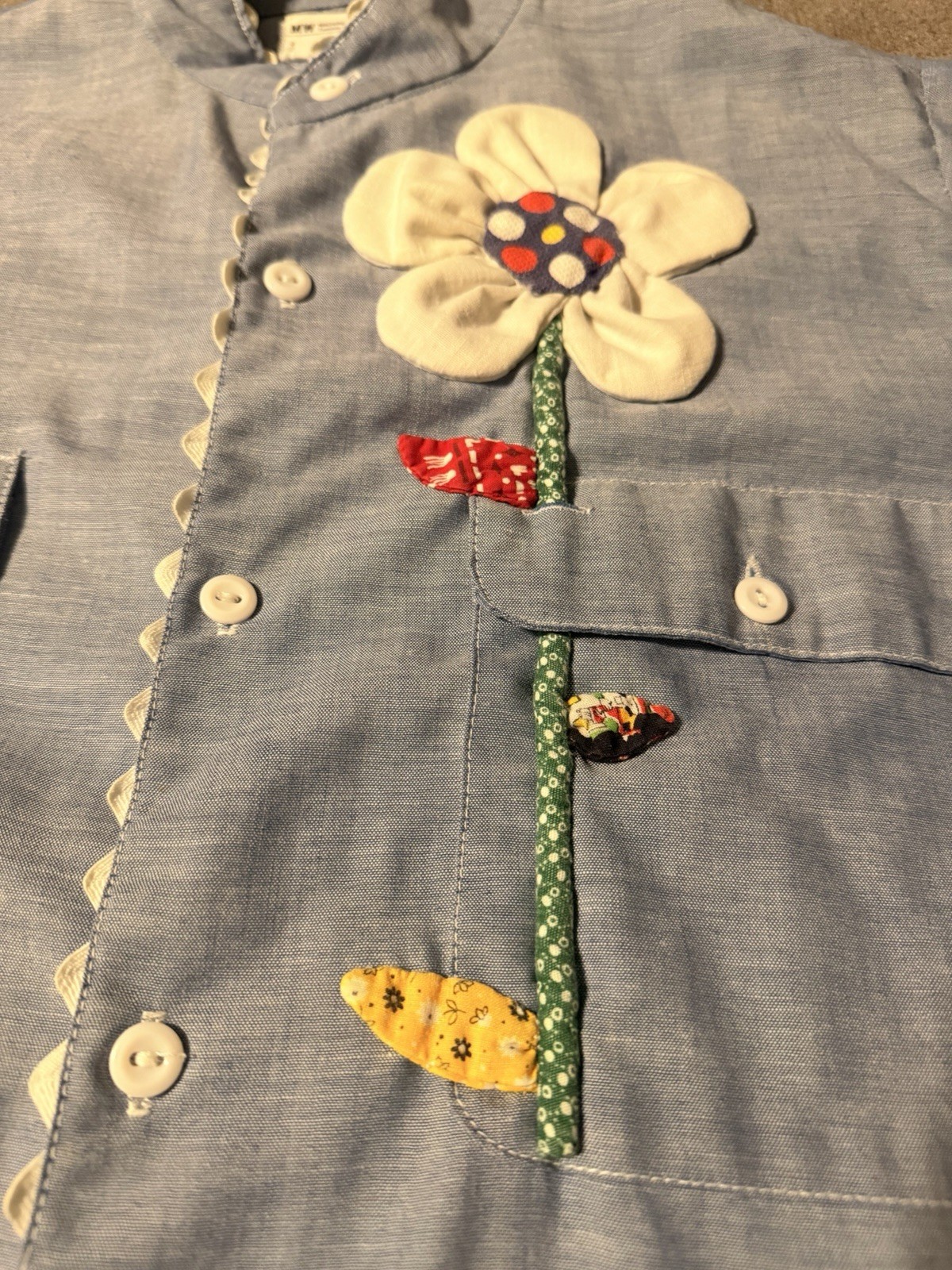 Vintage 1970’s JCPenney Big Mac Button Up Shirt Ladies Large Blue Flowers Rare
