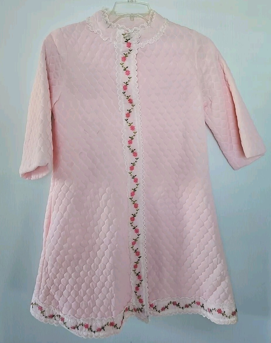 Junior Loungees Sz 11 Quilted Pink Floral Robe House Coat w/ Pockets