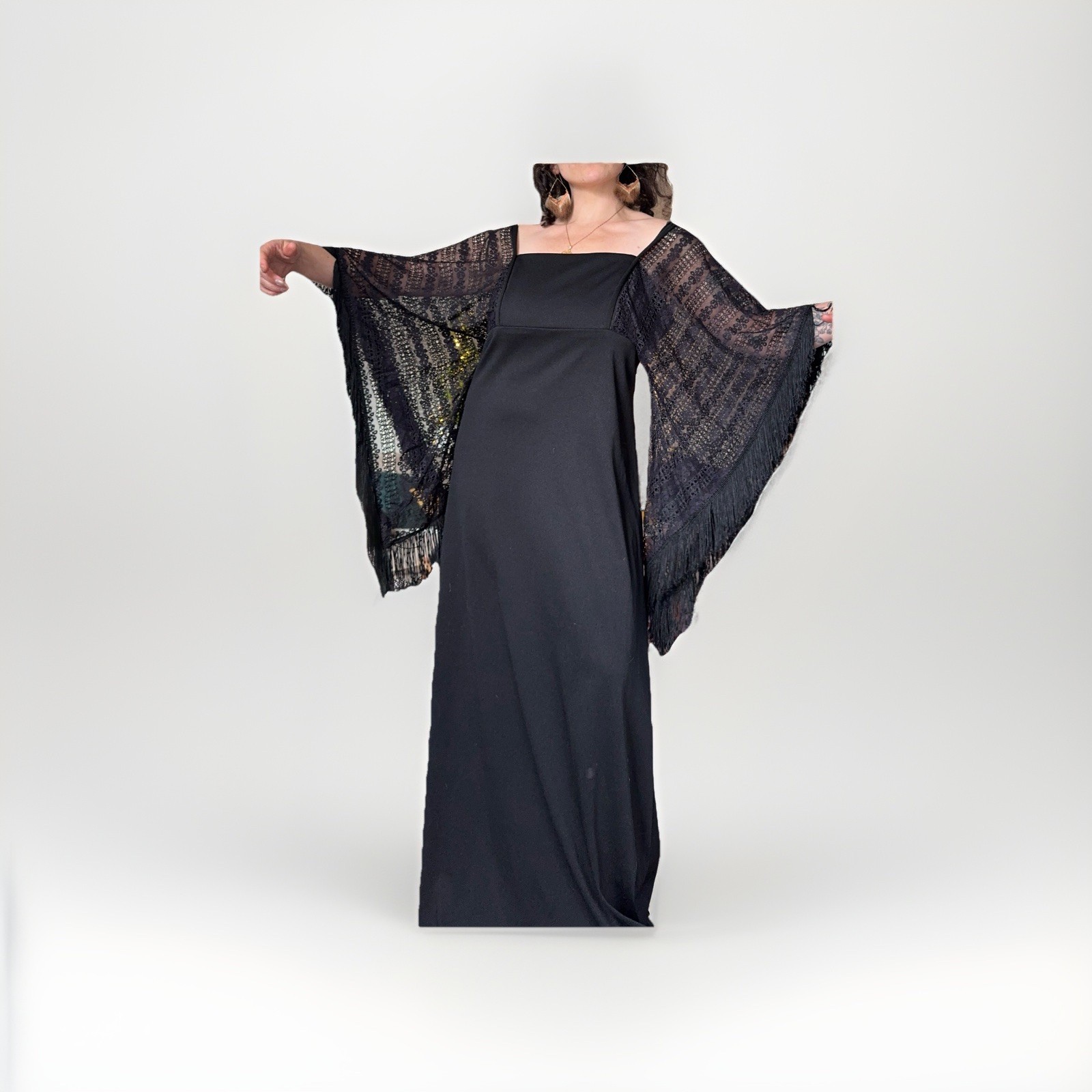 Miss K Alfred Shaheen Vtg 70s Dress Stevie Nicks Gothic Gown Witchy Vibes XXL