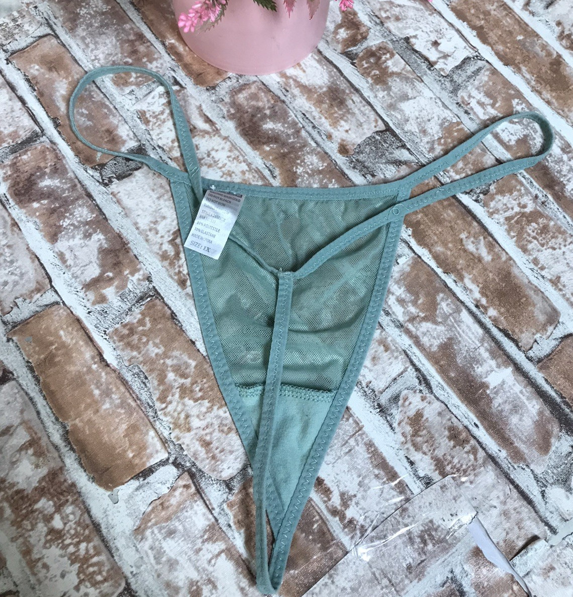 Mesh Sz X-Large Green Thong String Panties Underwear Strappy Underwear