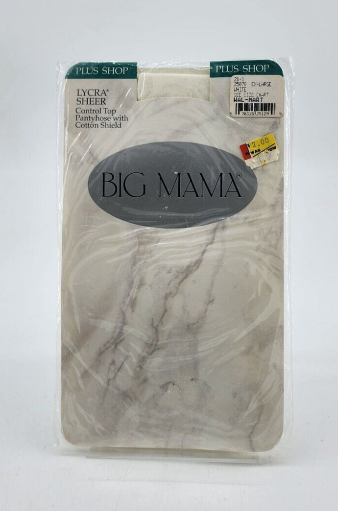 Vtg Big Mama Lycra Sheer Control Top Pantyhose Cotton Shield White Size XL
