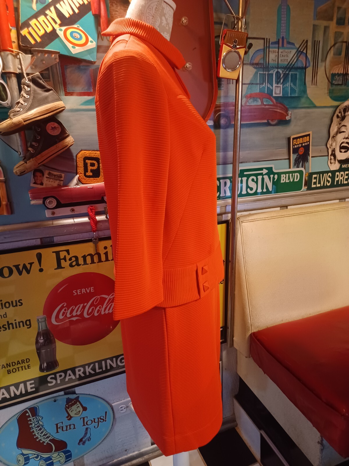Vtg Mid-century 1960s Polyester Skirt Set UNION LABEL Orange Henry Lee MOD MCM