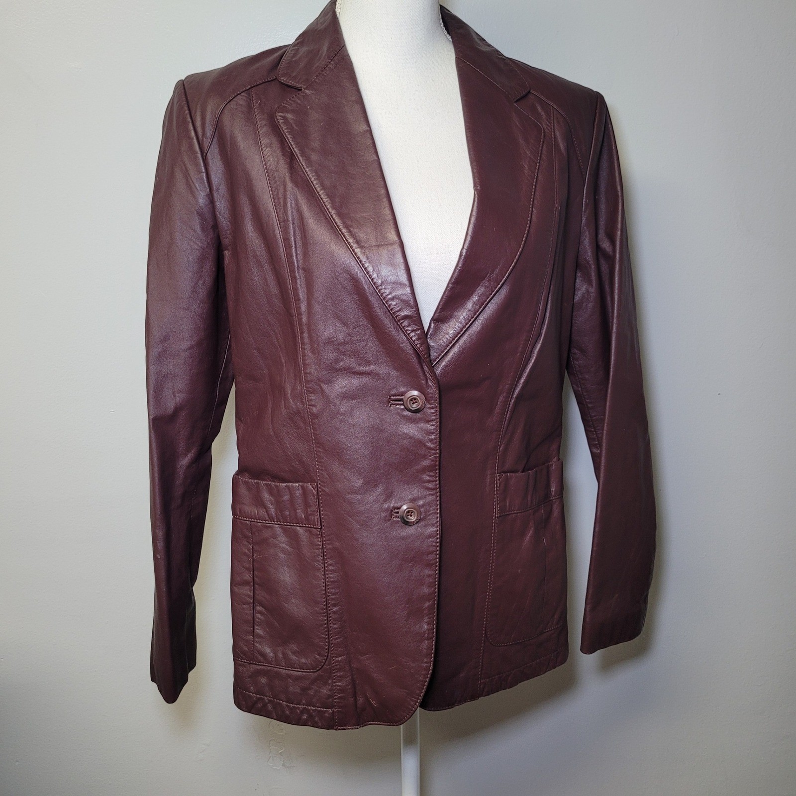Wilsons Leather Jacket Maroon Burgundy Wine Womens 14 Vintage