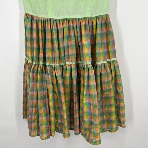 Vintage Nu-U Green and Metallic Plaid Square Dancing Swing Dress