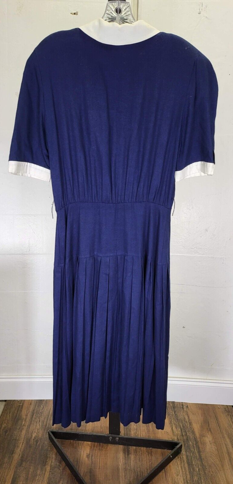 Vintage Blue Dress Peter Pan Collar Gold Buttons Size 12 The Kollection INC