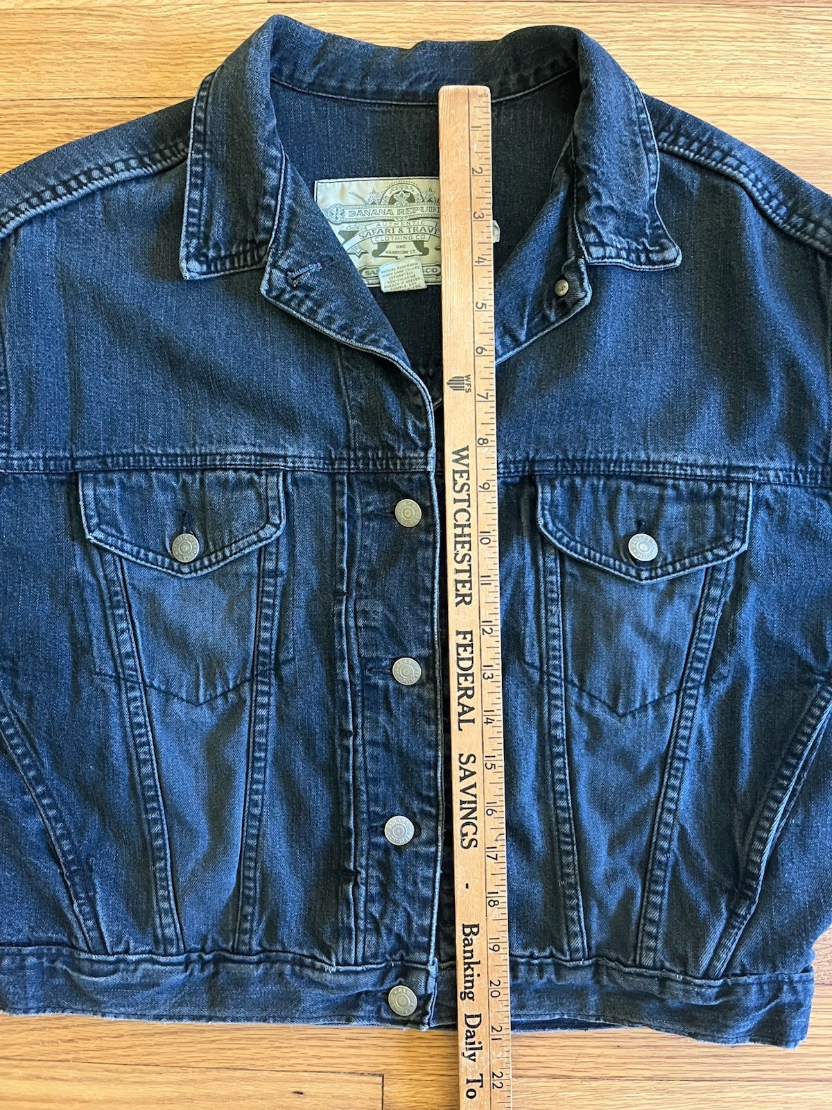 Vtg 80s Banana Republic Safari Dark Blue Denim Jean Jacket Women’s Bomber Style